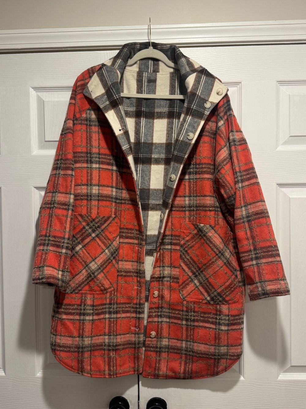Blank NYC Womens Coat Size Large Table Talk Plaid Reversible Button Front